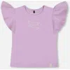 Deux Par Deux Little Girl's Flutter Sleeve Top With Print Lilac In Lilac