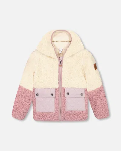 Deux Par Deux Kids'  Little Girl's Fuzzy Fleece Jacket Off White And Silver Pink