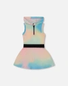 Deux Par Deux Little Girl's Hooded Dress With Elastic Waist Multicolored Tie Dye In Multicolored Tie Dye