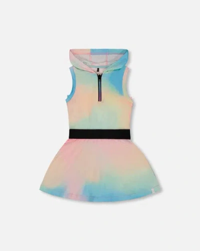 Deux Par Deux Kids'  Little Girl's Hooded Dress With Elastic Waist Multicolored Tie Dye