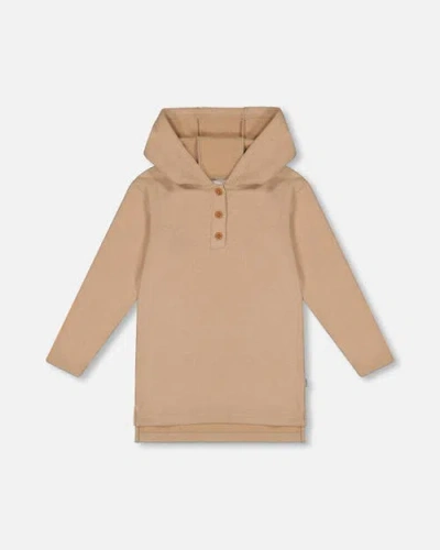 Deux Par Deux Girls' Hooded Rib Tunic - Big Kid In Oatmeal