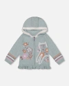 Deux Par Deux Little Girl's Jacquard Hooded Knit Cardigan Light Turquoise In Frosty Green