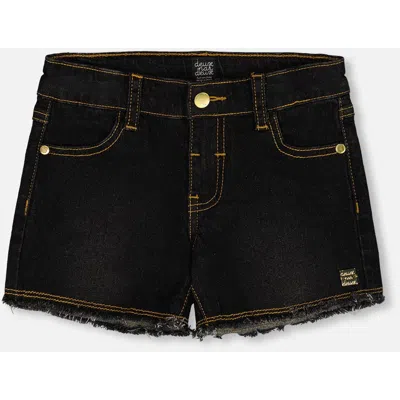 DEUX PAR DEUX DEUX PAR DEUX LITTLE GIRL'S JEAN SHORT WITH EMBROIDERY BLACK JEANS