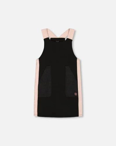 Deux Par Deux Babies'  Little Girl's Jumper Dress With Contrast Band Black In Anthracite
