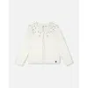 DEUX PAR DEUX DEUX PAR DEUX LITTLE GIRL'S KNITTED CARDIGAN WITH BEADED COLLAR OFF WHITE