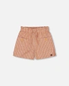 Deux Par Deux Little Girl's Linen Short With Pockets Old Orange Pink In Old Orange Pink
