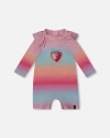 Deux Par Deux Baby Girl's Long Sleeve One-piece Rashguard Pink, Orange, And Turquoise