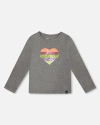 Deux Par Deux Little Girl's Long Sleeve T-shirt Dark Grey In Med Grey Mix