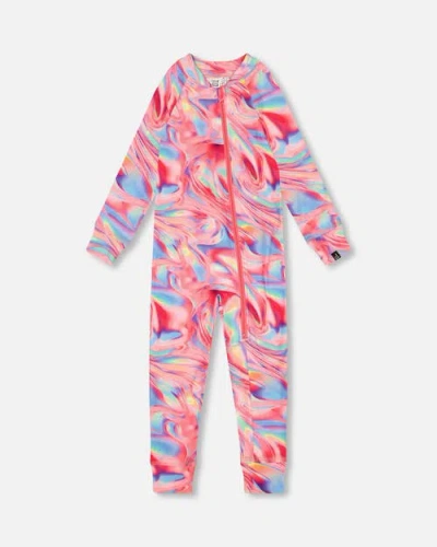 Deux Par Deux Babies'  Little Girl's One Piece Thermal Underwear Printed Pink Marble In Printed Marble