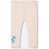 Deux Par Deux Little Girl's Organic Cotton Legging Cream With Blue Flowers In Cream With Blue Flowers