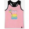 Deux Par Deux Little Girl's Organic Cotton Racerback Tank Top Candy Pink And Black In Candy Pink And Black