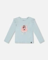 Deux Par Deux Little Girl's Organic Cotton T-shirt With Frill Light Blue In Sterling Blue