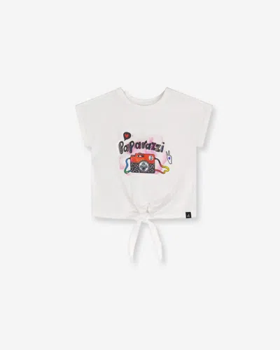 Deux Par Deux Kids'  Little Girl's Organic Cotton T-shirt With Knot White