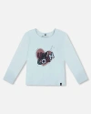 Deux Par Deux Girls' Organic Cotton T-shirt With Print Light Blue - Big Kid In Blue Glow