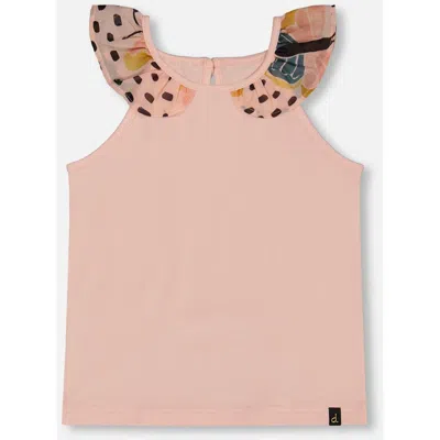 Deux Par Deux Babies'  Little Girl's Organic Cotton Tank Top With Frill Pink And Black Butterfly In Pink With Black Butterfly