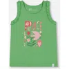 Deux Par Deux Girl's Organic Cotton Tank With Frills Flowers On Green Background In Flowers On Green Background