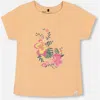 Deux Par Deux Little Girl's Organic Cotton Tee Light Orange And Flowers In Light Orange And Flowers