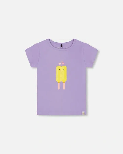 Deux Par Deux Babies'  Little Girl's Organic Cotton Tee Mauve And Yellow Lollipop