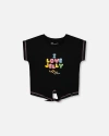Deux Par Deux Little Girl's Organic Cotton Tee With Print And Knot Black And Multicolored In Black And Multicolored
