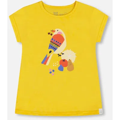 Deux Par Deux Kids'  Little Girl's Organic Cotton Tee Yellow And Birds