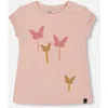Deux Par Deux Little Girl's Organic Cotton Top With Applique Pink With Sparkling Butterfly In Pink With Sparkling Butterfly