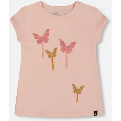 Deux Par Deux Babies'  Little Girl's Organic Cotton Top With Applique Pink With Sparkling Butterfly