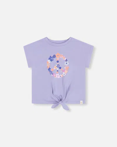 Deux Par Deux Kids' Little Girl's Organic Cotton Top With Print And Knot Grey Blue