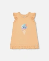 Deux Par Deux Girl's Organic Cotton Tunic With Frill And Print Light Orange And Ice Cream Cone In Light Orange And Ice Cream