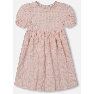 Deux Par Deux Babies'  Little Girl's Plaid Puff Sleeve Dress Beige Pink In Beige And Pink