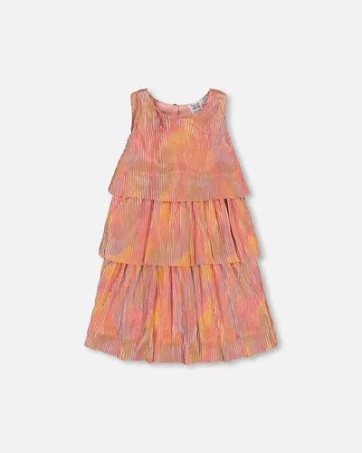 Deux Par Deux Kids' Little Girl's Pleated Layered Dress Metallic Rainbow