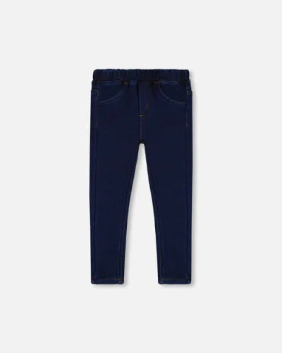 Deux Par Deux Kids'  Little Girl's Plush Lined Dark Blue Denim Jeggings In Navy Denim