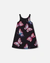 Deux Par Deux Little Girl's Printed Beach Dress Black And Multicolored Butterflies In Black And Multicolored