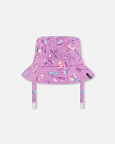 Deux Par Deux Babies'  Little Girl's Printed Beach Sun Hat Old Mauve And Multicolored Butterflies In Mauve,multicolored Butterflies