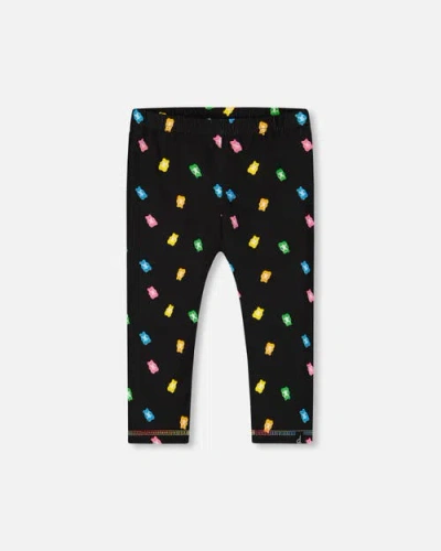 Deux Par Deux Babies'  Little Girl's Printed Capri Legging Black And Multicolored Gummies