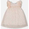Deux Par Deux Girl's Printed Dress With Frills Pale Pink And Flowers In Pale Pink And Flowers
