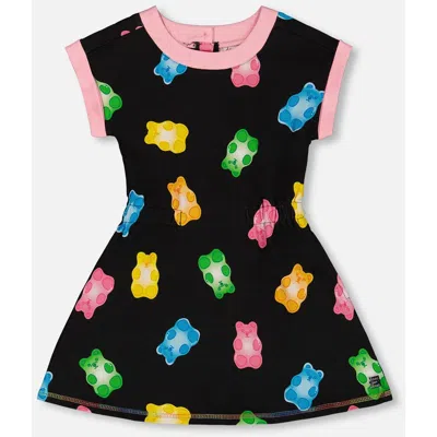 Deux Par Deux Kids'  Little Girl's Printed French Terry Dress Black And Multicolored Gummies