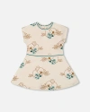 Deux Par Deux Little Girl's Printed French Terry Dress Off-white And Koala In Off-white And Koala