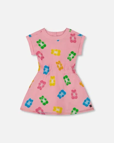 Deux Par Deux Kids'  Little Girl's Printed French Terry Dress Pink Multicolored Gummies