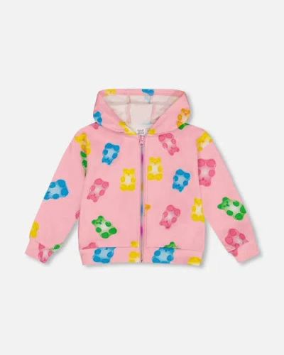 Deux Par Deux Kids'  Little Girl's Printed French Terry Hoodie Cardigan Pink Multicolored Gummies
