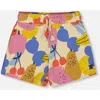 Deux Par Deux Little Girl's Printed French Terry Short Fruits On Yellow Background In Fruits On Yellow Background