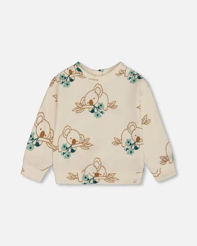 Deux Par Deux Babies'  Little Girl's Printed French Terry Sweatshirt Off-white And Koala