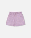 Deux Par Deux Little Girl's Printed Gingham Short Lilac And Pink In Lilac And Pink