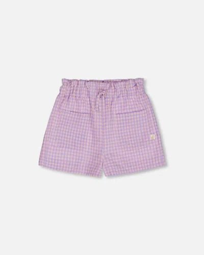 Deux Par Deux Babies'  Little Girl's Printed Gingham Short Lilac And Pink