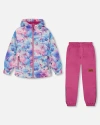 Deux Par Deux Little Girl's Printed Jacket Two-piece Mid-season Outerwear Set Butterflies On Multico In Multicolored And Vibrant Pink