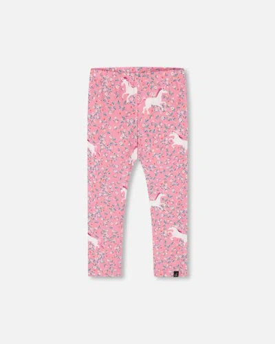 Deux Par Deux Kids'  Little Girl's Printed Leggings Pink With Unicorn In Printed Unicorns