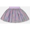 Deux Par Deux Little Girl's Printed Mesh Skirt Lilac Tropical And Pink Flamingos In Lilac And Pink Flamingos
