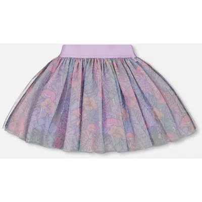 Deux Par Deux Babies'  Little Girl's Printed Mesh Skirt Lilac Tropical And Pink Flamingos In Lilac And Pink Flamingos