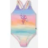Deux Par Deux Little Girl's Printed One-piece Swimsuit Flowers On Multicolored Background In Flowers On Multicolored