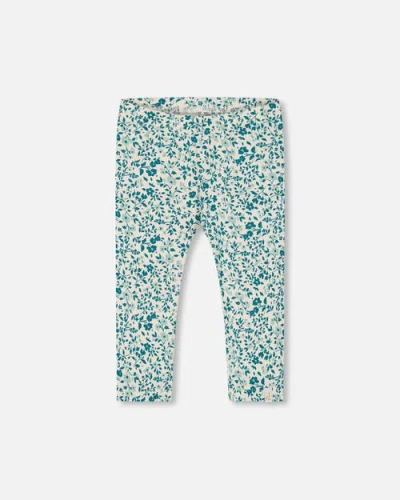 Deux Par Deux Babies'  Little Girl's Printed Organic Cotton Legging Small Turquoise Flowers