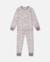 Deux Par Deux Girl's Printed Organic Cotton Long Sleeve Top And Pant Pajama Set Pale Pink Flowers On In Pale Pink Flowers On Lilac